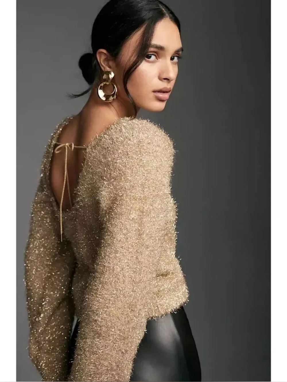 Anthropologie Gold Open Back Sweater